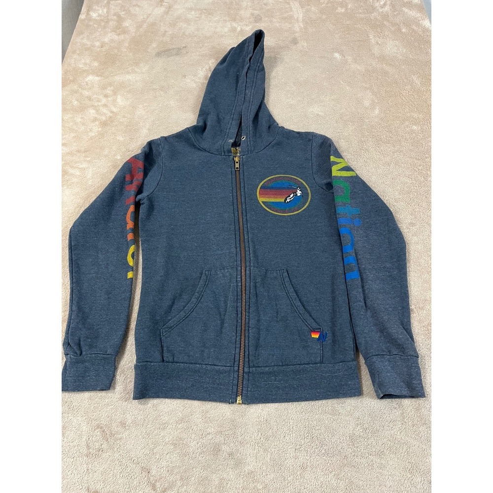 Aviator Nation Venice Zip Hoodie Sweatshirt Girls 10 Dark Gray Cotton L/S EUC